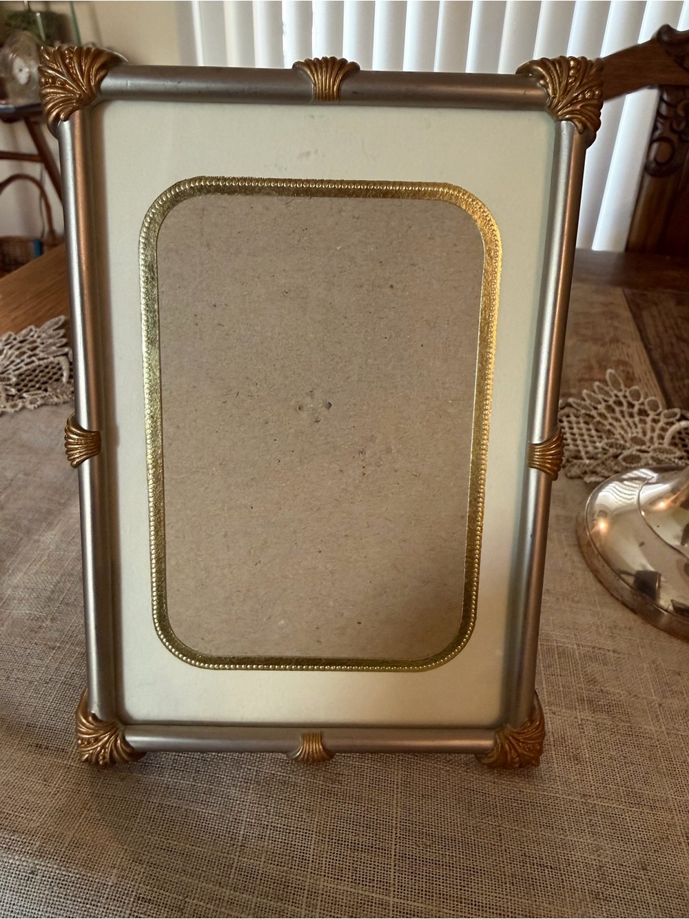 Rare Vintage MCM Hollywood Regency Silver & Gold Filigree Picture Frame